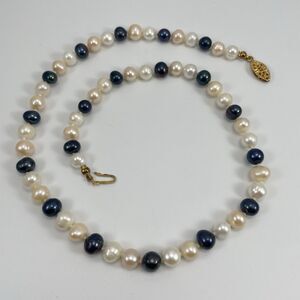 Stunning Tri Color Round Freshwater Pearl Knotted Necklace Boho Bridal Elegant